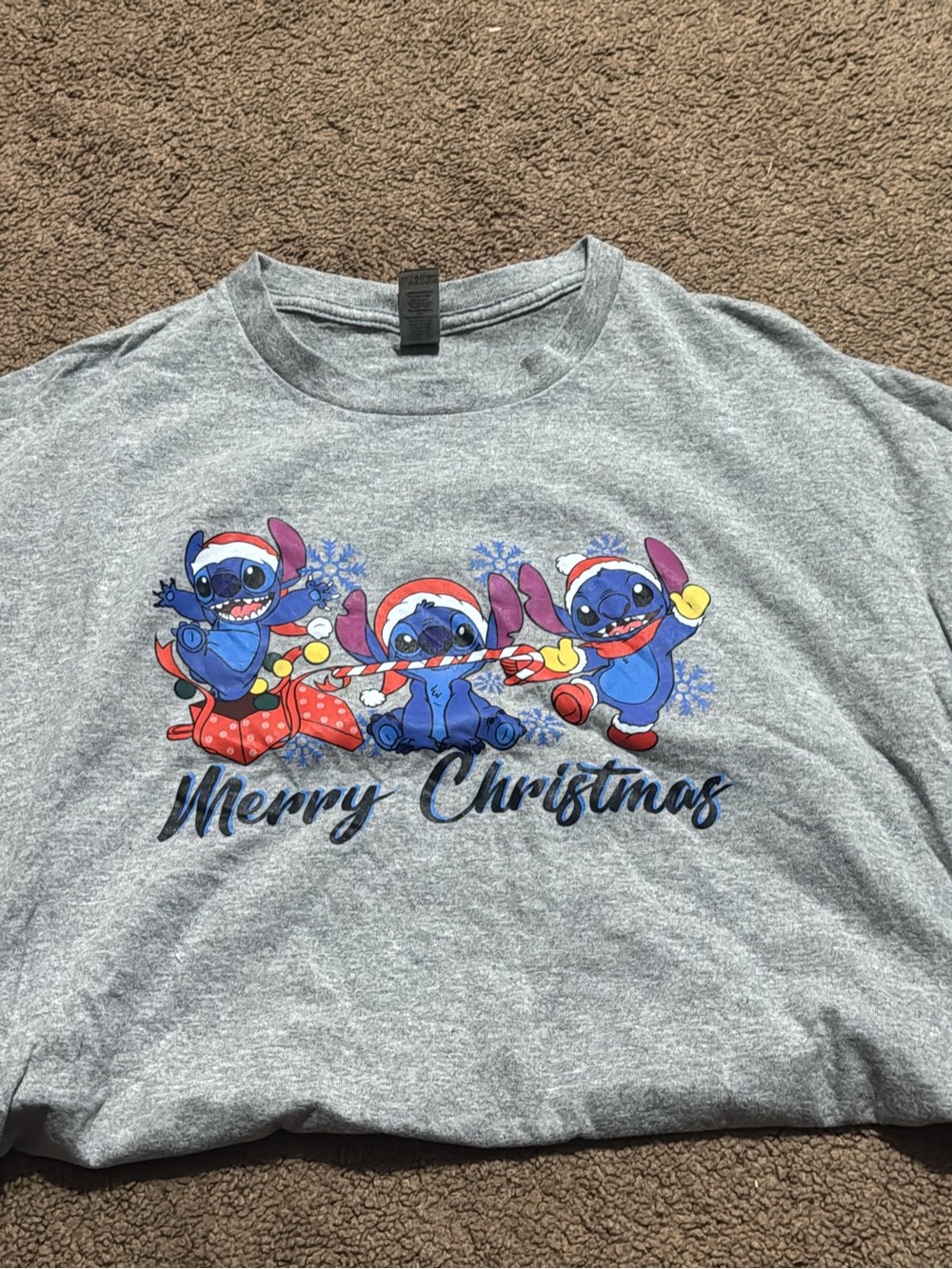 Gildan Gray Short Sleeve Tee with Blue Stitch Holiday Graphic